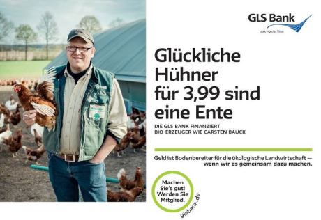 Werbung der GLS-Bank für Tierausbeutung